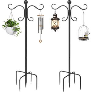 AOMGD 2 Pack 76 Inch Adjustable Double Shepherds Hooks for Outdoor Heavy Duty, Two Sided Garden Bird Feeder Pole for Hanging Plant Baskets, Solar Lights, Weddings Decor