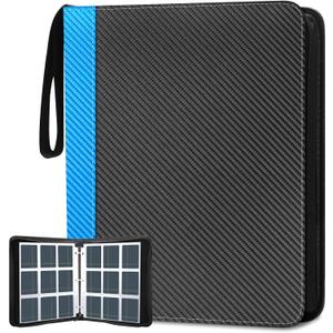 9 Pockets Trading Card Binder, HYMENEX 900 Pockets Baseball Card Binder with Sleeves and Zipper for Trading Game Sports Cards Organized (Black+Blue)