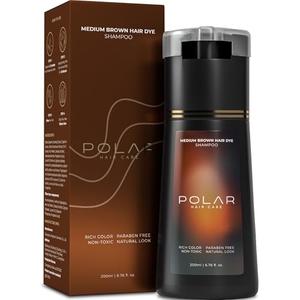 Polar Haircare - Medium Brown Shampoo Hair Dye for Women & Men, Semi Permanent Color Cleanser for Gray Coverage, Vegan Instant Tint Formula, Fast Acting Medium Brown Shade, 6.76 Fl Oz, Easy Home Use,EXP:08/27/2028