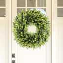 Spring Summer Boxwoods Green Wreath for Front Door Decor, 18-20Inch Greenery Artificial All Seasons Wreaths for Wall Window Porch Home Farmhouse Outdoor Outside Indoor Hanging Decorations
