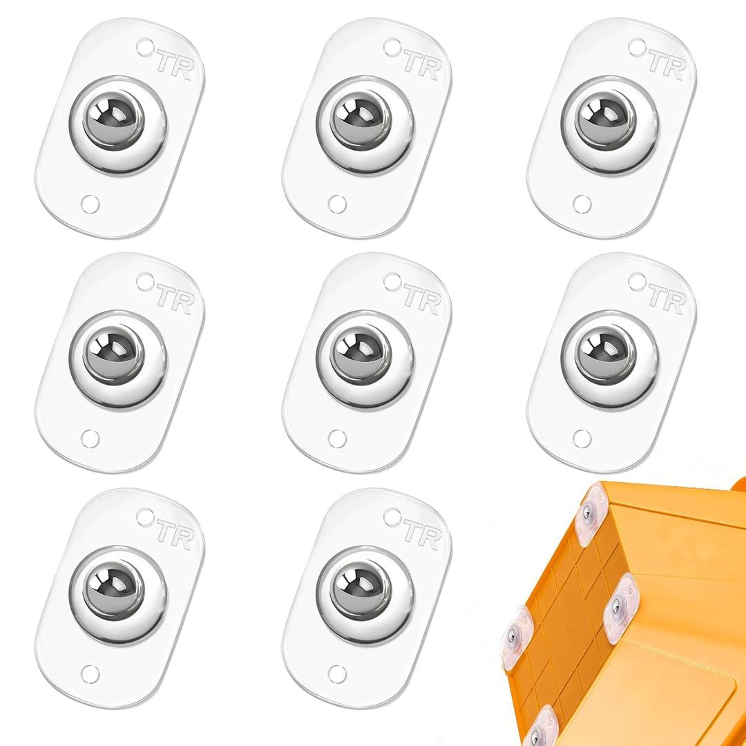 TRVL FIELDER Self Adhesive Caster Wheels, Appliance Rollers for Kitchen Appliances, 360 Swivel Mini Universal Wheel Roller Casters, Sticky Pulley for Trash Can, Small Furniture (Clear - 8 Pcs)