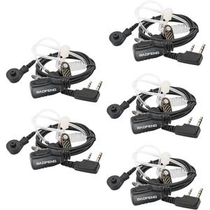 BAOFENG Walkie Talkies Earpiece with Mic 2 Pin Radio Headset Acoustic Tube for Walkie Talkie UV-5R Mini BF-888S UV-5R BF-F8HP PRO AR-5RM K5PLUS UV-32 DM-32 Two Way Radio Earpiece 5 Pack