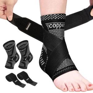 INDEEMAX Ankle Brace for Sprained Ankle Compression Sleeve, Copper Infused Ankle Support Brace for Women & Men, Plantar Fasciitis Relief Achilles Tendonitis, Sports Running, Silver Black, Small
