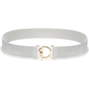 Glamorstar Elastic Belts for Women Skinny Stretchy Waist Belts for Dresses (Fit Waist 28"-30", Silver Gold Buckle)