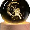 3D Fairy Crystal Ball with LED Stand, Fairies Figurines Lamp Night Light, Fairy Moon Decor Glass Sphere Balls Gifts for Women Girls Mom Kids(60mm)