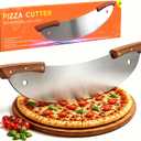 20-Inch Pizza Rocker Blade Cutter, Stainless Steel with Double Wooden Handles, Professional Pizza Slicer (Silver)