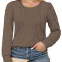 Long Sleeve Shirts for Women Plus Size Flowy Swing Pleated Blouse Coffee (Brown)