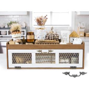 Felt Creative Home Goods Farmhouse Chicken Wire Countertop Shelving Organizer, Decorative Kitchen Pantry Storage Cabinet, Rustic Counter Storage Display, Country Kitchen Island Decor (Brown)