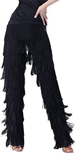JEZISYMA Women's Tassels Fringe Dance Pants Ballroom Latin Tango Salsa Practice Performance Dancing Costume Pants S