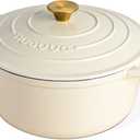 Nuovva Enamelled Cast Iron Dutch Oven Pot with Lid  6.4 Quart Non Stick Casserole Pot  Heavy Duty & Oven Safe up to 500 F for Bread Baking, Braising, Stews, Roasting  28cm Cream