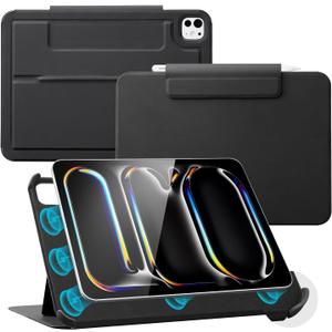 CoBak Magnetic Case with Stand for iPad Pro 13 Inch (M4/M5) 2024/2025, Multiple Viewing Angles, Smart Auto Sleep/Wake Cover with Corner Protection with Apple Pencil Holder Strap, Matte Black