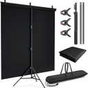 LINCO Lincostore 5x6.7ft Backdrop Stand, Portable Black Photo Backdrop Background with T-Shape Stand, Carry Bag, Spring Clamp for Photography Party Decoration Streaming Studio (Black Backdrop), 6.5' x 5'