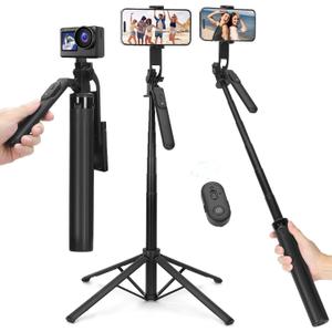 70inch Selfie Stick Phone Tripod with Rechargeable Remote,Portable Extendable 3 in 1 Cell Phone Tripod Stand for Video Recording,Travel Selfie Stick for iPhone and Android