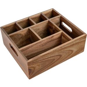 VaeFae Acacia Wood Caddy Organizer, Napkin and Paper Plate Holder, Wooden Utensil Holder, Silverware Caddy for Kitchen, Camping, Party (Large)
