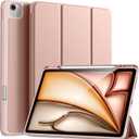 Akkerds Compatible for iPad Air 13 Inch Case (M4/M3/M2) 2026/2025/2024 with Pencil Holder, Trifold Stand Protective Cover/Soft TPU Back for iPad Air 13 Case,Supports Touch ID,Auto Wake/Sleep,Rose Pink