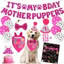 Hot-Pink Dog Birthday Party Supplies Pet Birthday Bandanas Girl Doggy Birthdays Hat Bow Tie Greeting Card Numbers It’s My Bday Mother Puppers Sign Banner for Medium Large Pets
