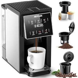 AIRMSEN Grind and Brew Coffee Maker, Single Serve with Built-In Grinder, Compatible with K-Cup Pods & Ground Coffee, 1000W Fast 6-14 oz Brewing, Touchscreen, 50 oz Removable Tank