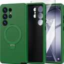 ACKETBOX Magnetic Designed for Samsung Galaxy S25 Ultra Case,with Screen Protector+Kickstand,Shockproof Protective Phone Cover,Case for Galaxy S25 Ultra 5G 6.8"(Army Green)
