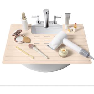 Maplefield Bathroom Sink Cover for Counter Space, Heat Resistant Silicone Sink Mat for Your Beauty Routine, Small Bathroom Space Saver Sink Cover for Makeup (Beige Large, 22 x 2 x 2 Inches)