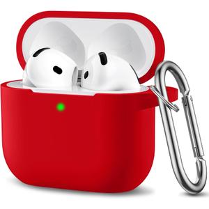 DaQin Compatible with AirPods 4 Case, Soft Silicone Full Protective Case Cover for Apple AirPods 4 Cases with Keychain, Compatible with AirPods 4th Generation Case Accessories for Women Men, Red