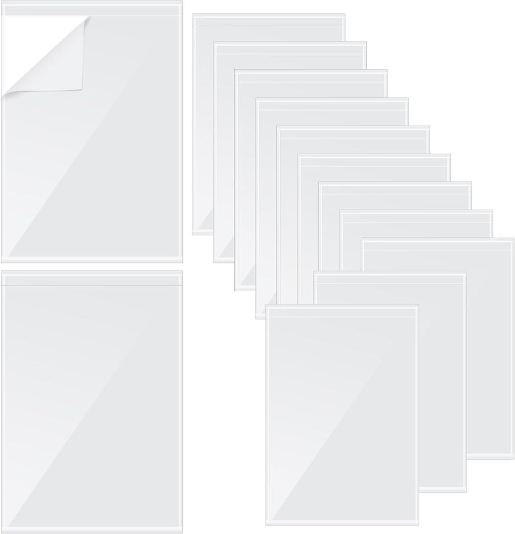 100Pcs Self Adhesive Display Pockets - 8.5 x 11 Inch Paper Sleeves for Wall and Door Communication, Clear Adhesive Sheet Protectors for Office, School, Box Posting Signs