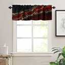 Red Marble Valance Curtain, Abstract Burgundy Maroon Marble Modern Luxury Vintage Black Red Gold Texture Print Blackout Short Window Drape for Kitchen Bedroom Living Room, 54x18inch