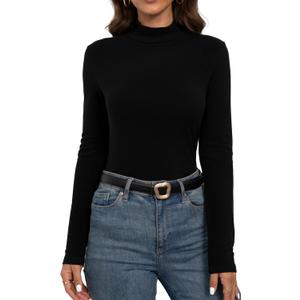 Women's Mock Turtleneck Lightweight Thermal Base Layer Tops (Black, S)