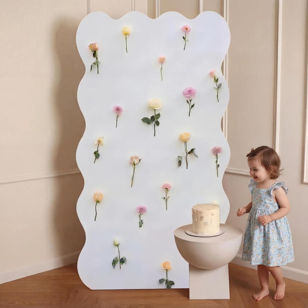 5ft Wildflower Cardboard Cutout Sets Wedding Decoration Scalloped Backdrop Standwith 24 Artificial Flowers DIY Back Drops Set Decor for Bridal Baby Shower Birthday Party, 5ft x 2.6ft