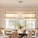 Cone Pendant Light Fixture with Metal Lantern Fabric Drum Shade 16" White and Gold Chandeliers for Kitchen Dining Room Living Room Bedroom, 16" x 9.5" x 42"