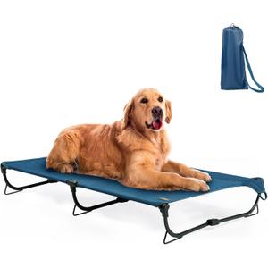 Folding Raised Dog Bed, Large Outdoor Elevated Dog Cot, Cooling Chew Proof Pet Cots Bed, Portable, Heavy Duty Up to 160 lbs, Pet Cot for Camping, Home, Dark Blue, 49"x33"x7" 