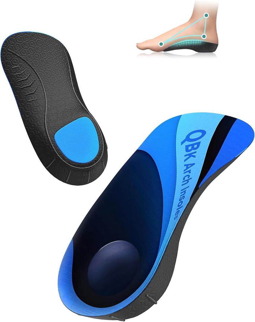 Plantar Fasciitis Relief, QBK Orthotic Inserts, Foot Pain Relief, Metatarsalgia, Heel Spurs, Inversion Comfort Orthotic Insoles for Men and Women Daily Use M (Black)