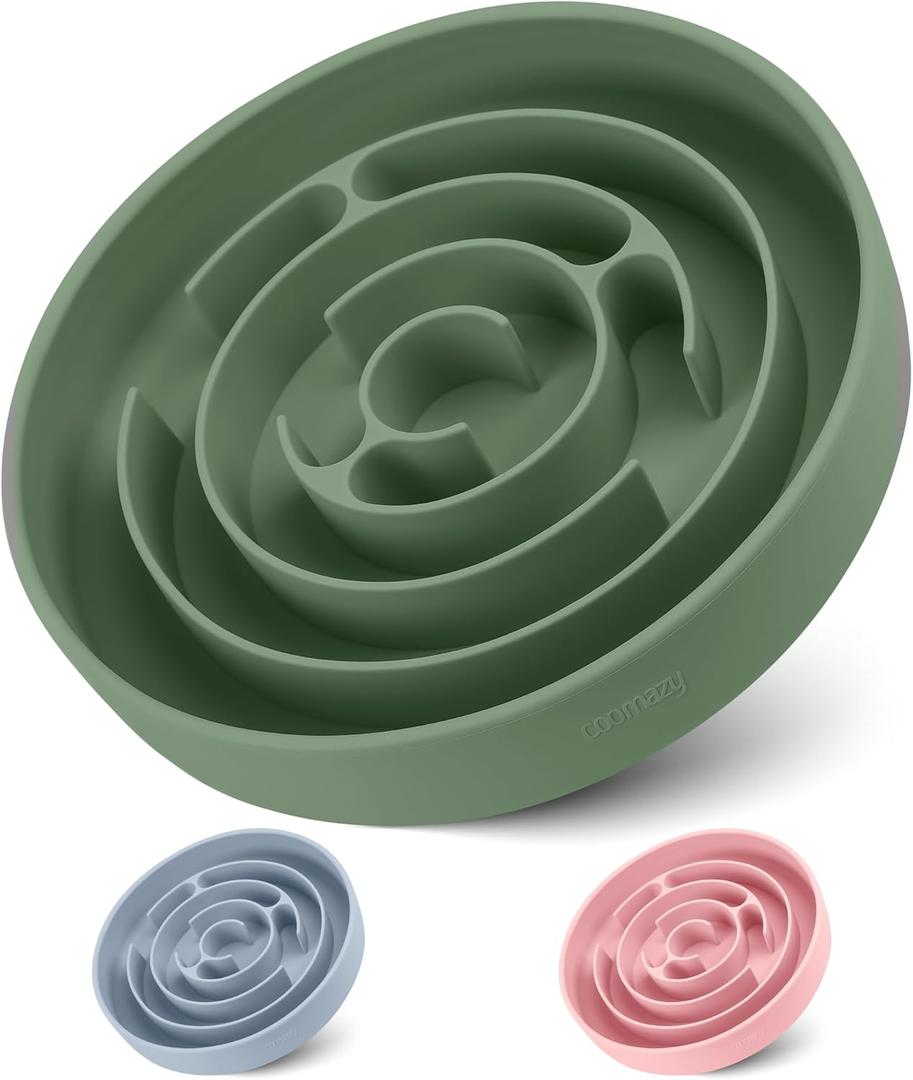 Coomazy Extra Large Slow Feeder Bowl, Silicone Dog Bowl with Suction Cups, Slow Feeder & Non-Slip Design, Boredom and Anxiety Reducer, Suitable for Large Dogs, Avocado Green, 5 Cup (XL)