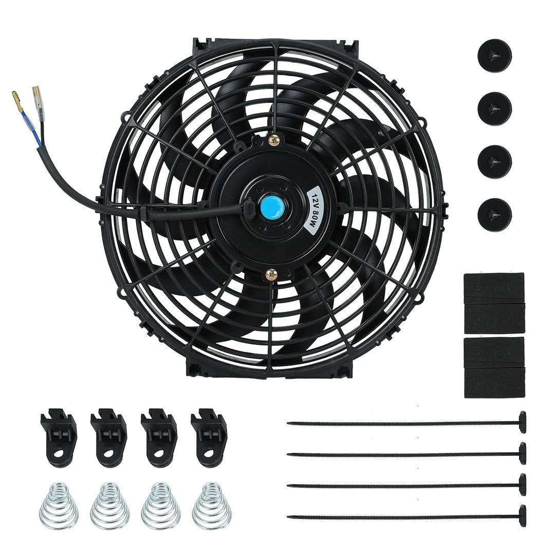 14 inch 12V Universal Slim Pull Push Electric Radiator Cooling Fan with Mounting Kit Black