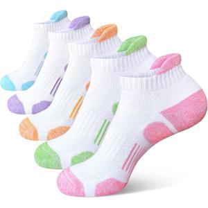 Heyoboy Womens Athletic Running Cotton Socks, Thick Cushioned Anti-blister Wicking Ankle Socks 5 Pairs (M)