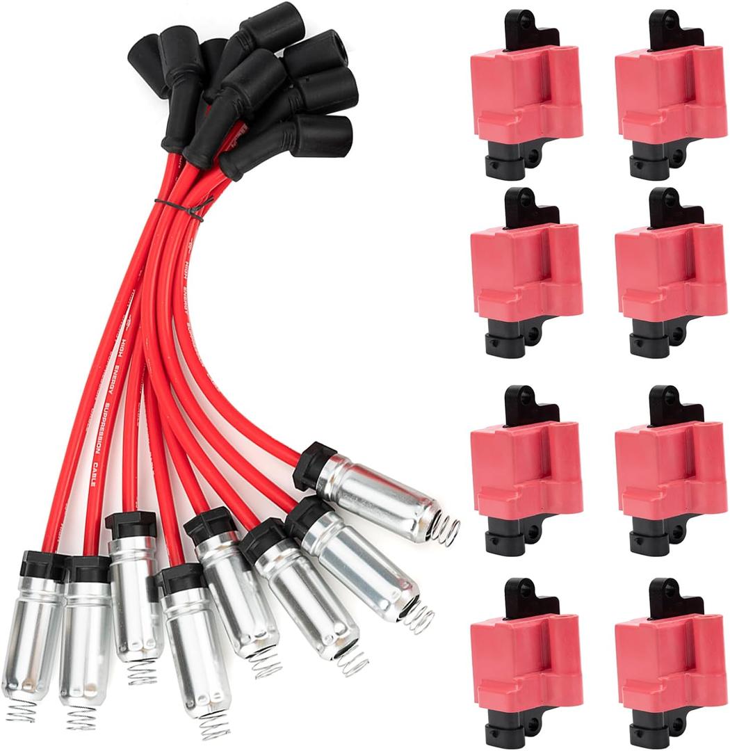Ignition Coil Pack UF271 D581 & Plug Wire Kit Fit Chevy Silverado GMC Sierra 1500 2500 3500 Avalanche Suburban Tahoe Yukon Cadillac Escalade Hummer H2 Express Savana Carlo 5.3L 6.0L(Square) Ignition Coil Pack UF271 D581 & Plug Wire Kit Fit Chevy Silverado GMC Sierra 1500 2500 3500 Avalanche Suburban Tahoe Yukon Cadillac Escalade Hummer H2 Express Savana Carlo 5.3L 6.0L(Square)