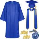 Tigeen Unisex Adult Graduation Gown Cap Tassel Set Matte Uniforms 2025 Charms Cord and Stole for College High School Graduate (48, Royal Blue)