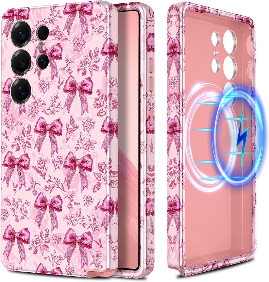 Casetego for Galaxy S25 Ultra Case,Compatible with MagSafe,[Military Grade Drop Test] Full Body Protection Slim Shockproof Rugged Marble Women Case for Samsung Galaxy S25 Ultra 6.9 inch,Gold Bowknot