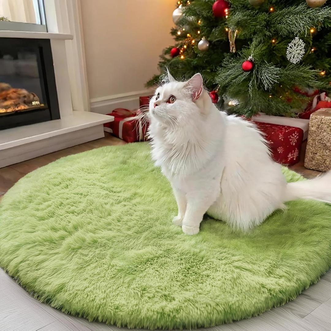 OLANLY Grass Green Round Rugs for Bedroom - Machine Washable, 3 ft Circle Area Rugs for Living Room, Soft and Fluffy Shaggy Carpet for Teen Girls and Boys, Nursery Rooms, Dorms, Home Decor Aesthetic