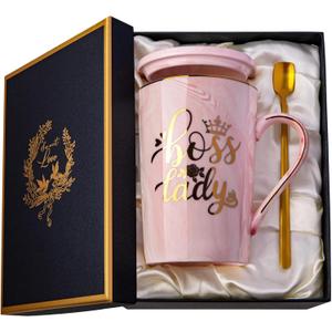Biching Boss Lady Gifts for Women - Unique Birthday Gift for Women, Friend, Coworkers, Colleagues, Boss Female - Appreciation Mothers Day Gifts - 14Oz Marble Ceramic Coffee Mug Pink