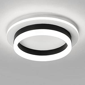 Round Modern LED Flush Mount Ceiling Lamp, 24W LED Light Fixture, Black Small Hallway Ceiling Light for Dining Room, Bedroom, Kitchen, Bathroom, Entryway Lighting (WarmWhite 3000K)