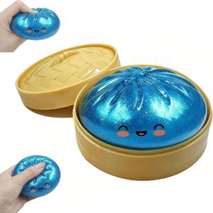 Dumpling Squishies, Glitter Dumpling, Glitter Dumplings Squishy with Box, Dumplings Sensory Squeeze Toy for Stress Relief Stretchy Desk Toys (Blue)