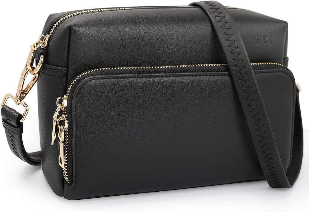 FYY Small Crossbody Bags for Women Vegan Leather Crossbody Purses for Women Travel with Adjustable Shoulder Strap (Black)
