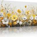 SERIMINO Wildflowers Large Wall Art, Modern Industrial Gold and Silver Floral Art Prints, Rustic Flower Field Canvas Paintings, Vintage Pictures for Living Room Bedroom Kitchen Decoration 24"X48"