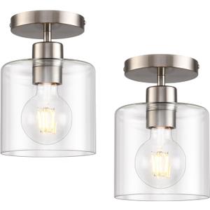KLSS Brushed Nickel Semi Flush Mount Ceiling Light,Modern Ceiling Light Fixture for Closet Hallway Entryway,Hallway Light Fixture Brushed Nickel Finish 2 Pack