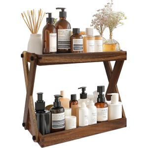Wood Countertop Shelf Organizer, 2 Tier Wooden Shelf for Coffee Bar Accessories, Kitchen Spice Rack Organizer, Condiment Storage Caddy for Home, Office, Bathroom counter