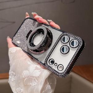 LXK Magnetic Stand for iPhone 17 Pro Max Case, [Compatible with Magsafe][Built-in Camera Lens Protector] Glitter Bling Card & Soft TPU Diamonds Bumper Protection Cover for Women Girls 6.9" Black
