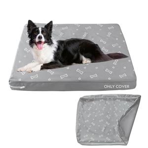 Waterproof Dog Bed Cover, Removable Dog Bed Covers Replacement Washable with Smooth Zipper, Indoor/Outdoor, Bone Print 15 x 20 x 3 Inch for Dog/Cat, Cover Only