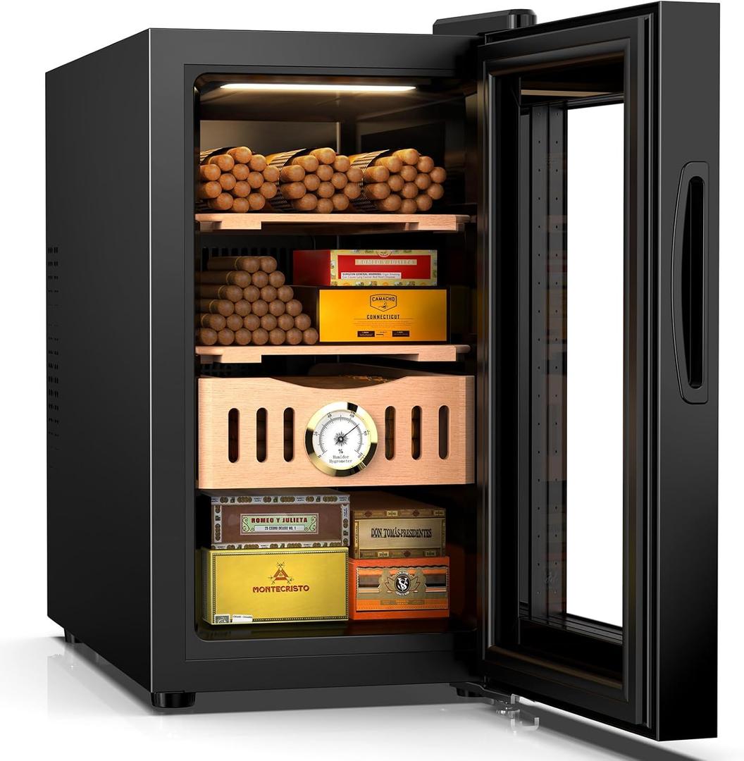 25L Electric Humidor, 200 Counts Humidor Cabinet with Cooling Temperature Control, Electric Cooling Fridge with Spanish Cedar Wood Shelves & Hygrometer