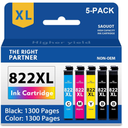822XL Ink Cartridges Remanufactured Replacement for Epson 822XL Ink Cartridges 822 XL for Epson WF-3820 Printer WF-4820 WF-4830 WF-4833 WF-3823 Printer 5 Pack 822XL