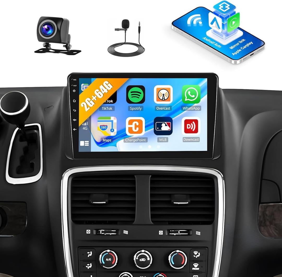 2+64G Android Car Stereo for Dodge Grand Caravan 2011-2020 Chrysler Town & Country 2011-2016 Grand Voyager 2011-2015 Wireless CarPlay Android Auto 9 Touchscreen GPS Bluetooth WiFi SWC Backup Camera